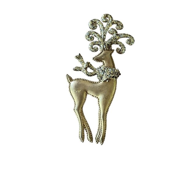 Gold Glitter Reindeer Deer Sparkly Ornament 7.25” Double sided - Picture 3 of 4